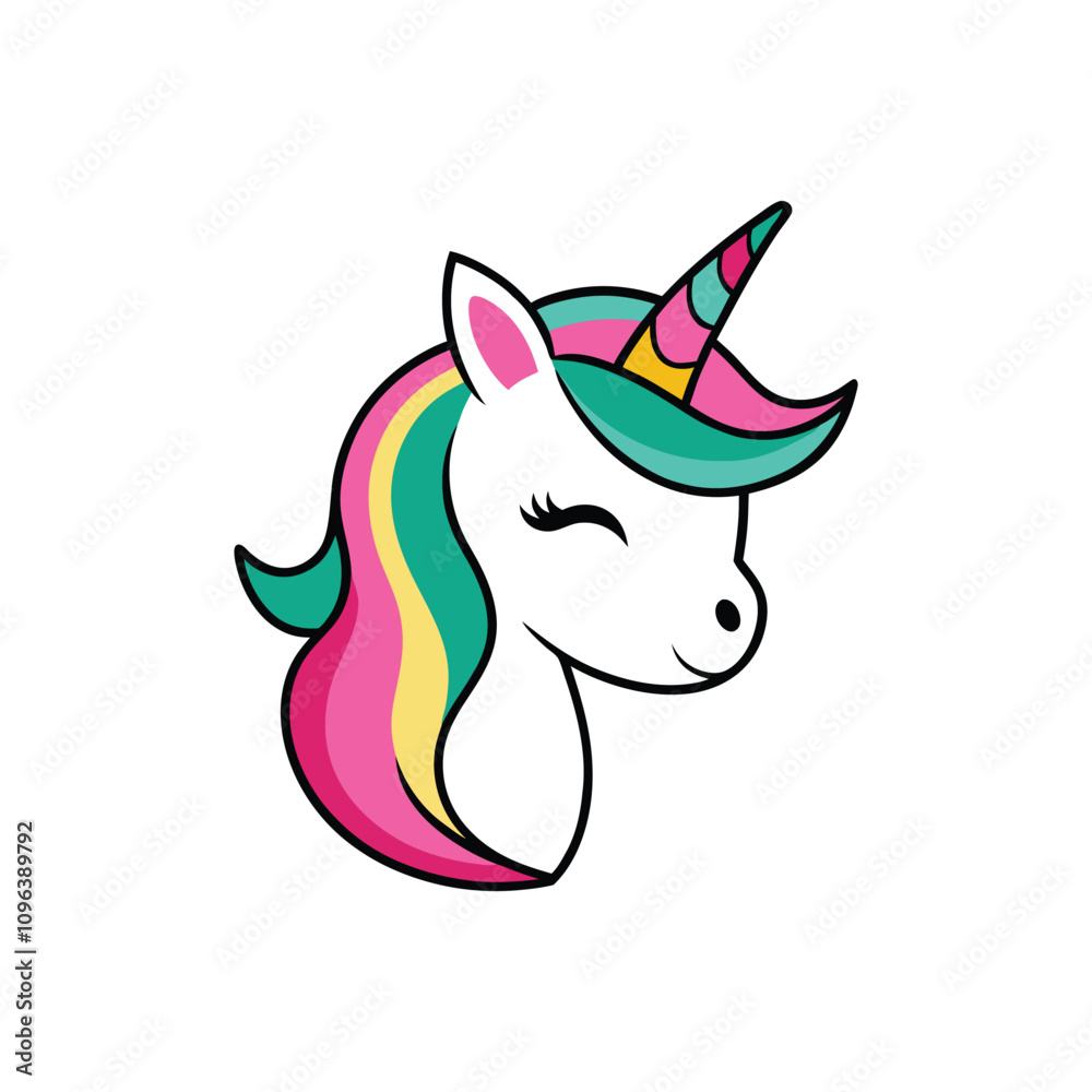 Cute Unicorn Head Cartoon Vector Illustration - Magical and Adorable Design Cute Unicorn Head Cartoon Vector Illustration - Magical and Adorable Design