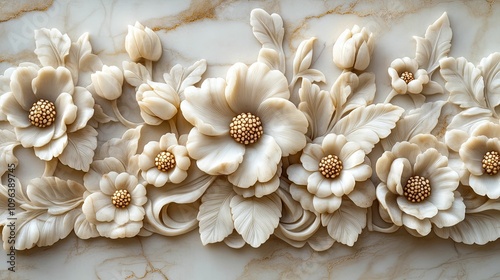 Intricate Carved Marble Floral Wall Decor Design