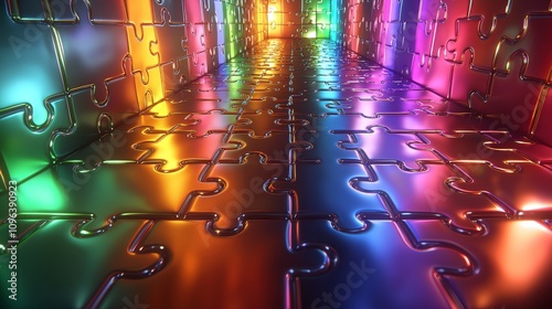 Hyper Realistic 3D Illustration of Puzzle Pieces Falling into Place