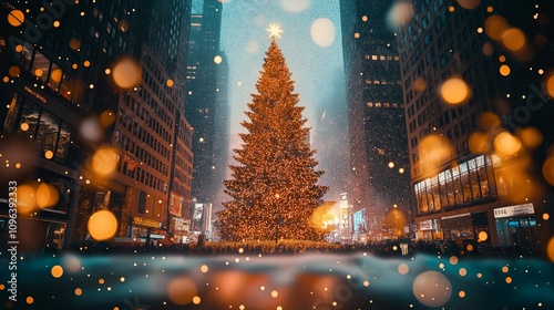 Festive Christmas Times Square Falling Snow