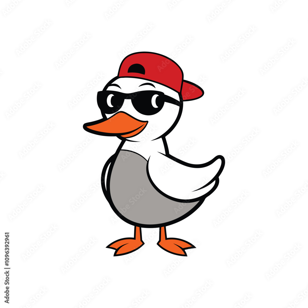 Fototapeta premium Duck Character Vector Art - Cool Cartoon with Hat and Sunglasses