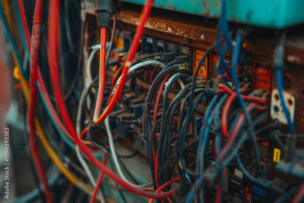 The electrical wires in the phone line box look messy. Neural network ai generated art The electrical wires in the phone line box look messy. Neural network ai generated art