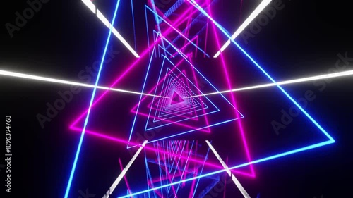 Psychedelic triangles neon show with blue and purple light VJ loop background