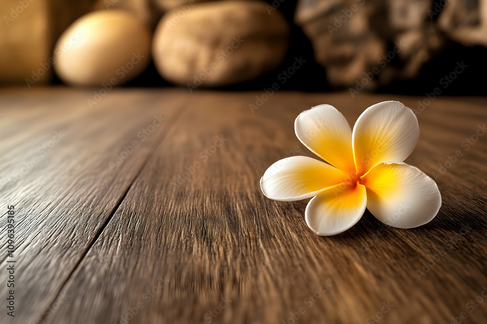 Plumeria Blossom on Rustic Wooden Surface Plumeria Blossom on Rustic Wooden Surface