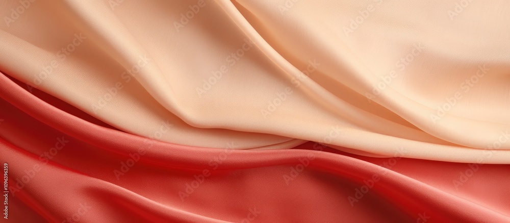 Fototapeta premium Beige silk texture draped over a vibrant red canvas creating an elegant background for artistic and design purposes.