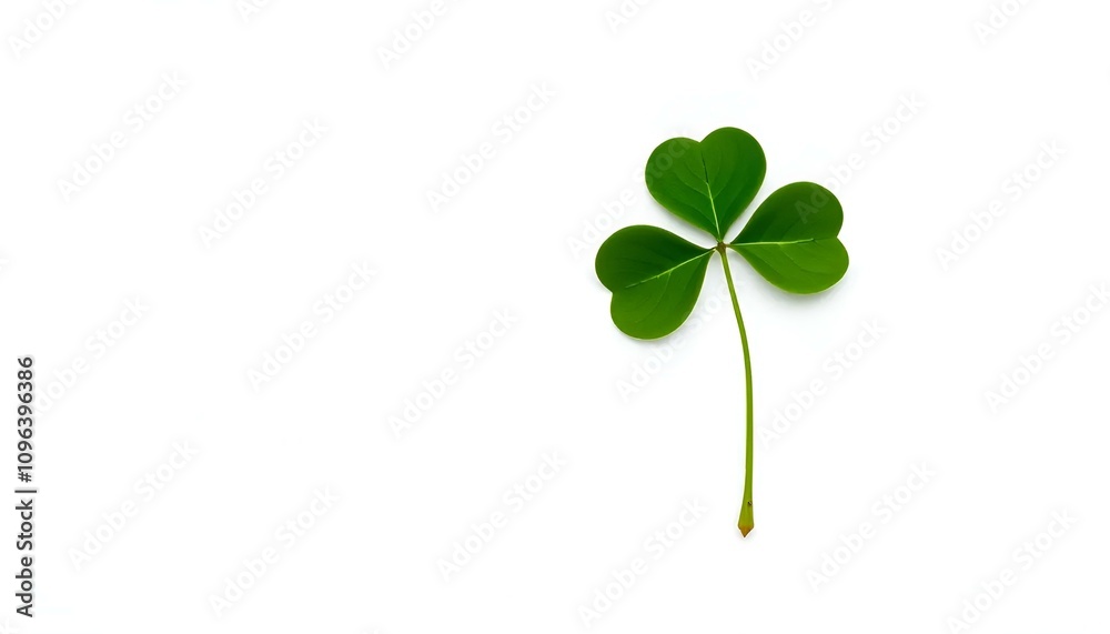 Single green clover leaf on a clean white background Single green clover leaf on a clean white background