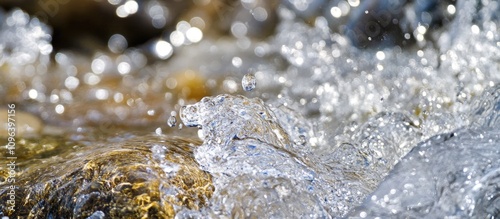 Crystal clear water cascading over rocks in a natural setting, creating a serene and refreshing ambiance for nature-themed projects. photo