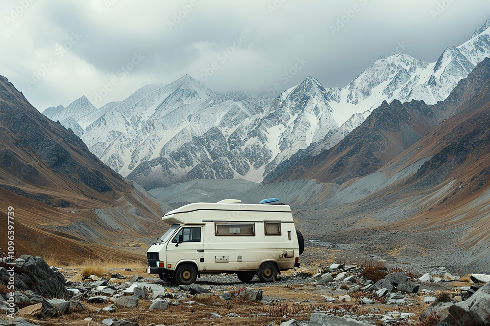 Holiday trip on large family motorhome for holiday in beautiful nature Holiday trip on large family motorhome for holiday in beautiful nature