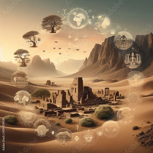 Ancient ruins in a desert landscape Ecology Human history and ad photo