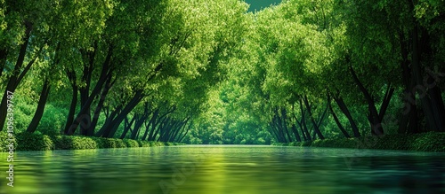 Scenic view of a serene mangrove forest walkway framed by lush greenery and tranquil waters creating a peaceful natural escape photo