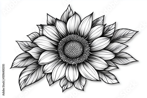 Artistic sunflower tattoo with black outlines