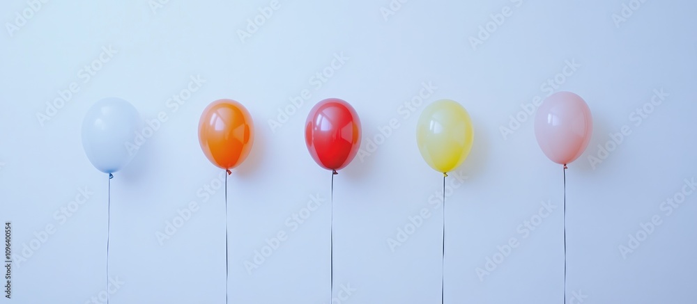 Colorful balloons in varying shades against a simple white background creating a cheerful festive atmosphere for celebrations and events