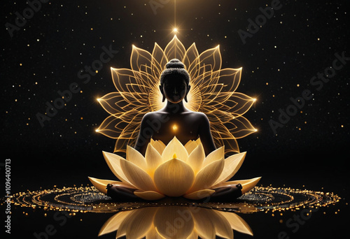 silhouette of buddha meditating cosmic