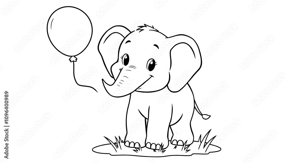 Fototapeta premium Outline style, coloring book, little elephant for children coloring book