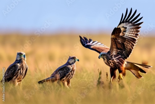 birds of prey hunting in a grassland ecology predation and food photo