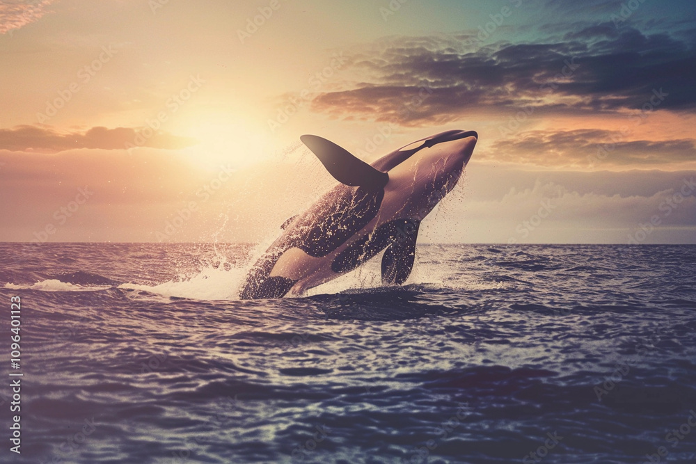 Fototapeta premium Fantastically beautiful majestic huge whale in deep ocean