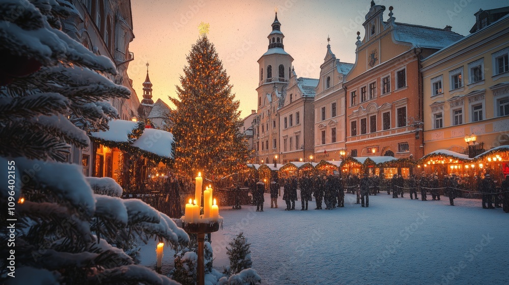 Obraz premium Festive Town Christmas Tree Lighting Baroque Architecture