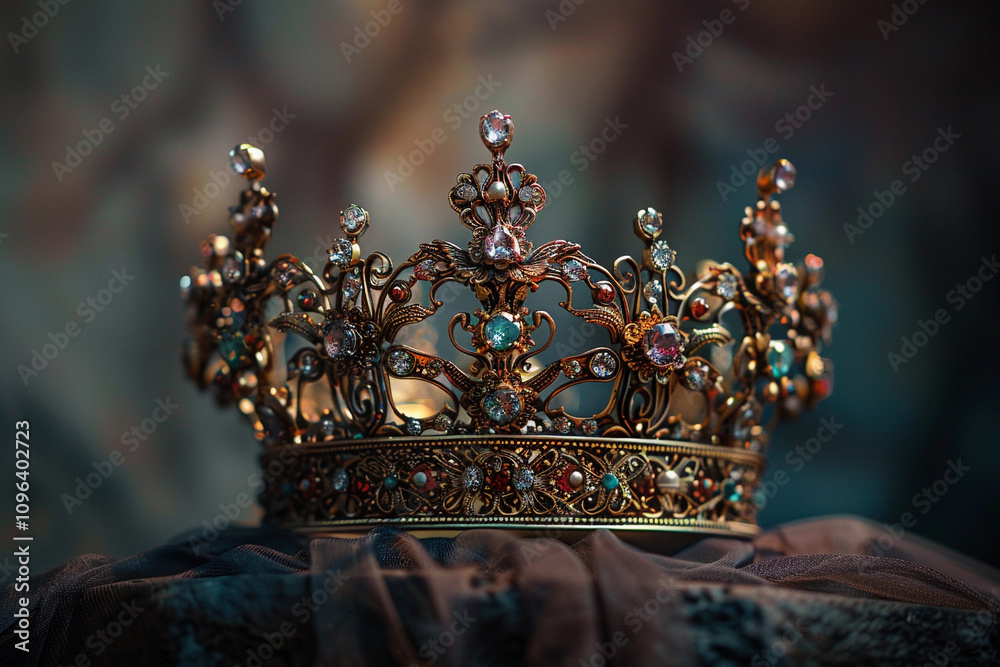 Fantastic king or queen crown from vivid gold material for coronation Fantastic king or queen crown from vivid gold material for coronation