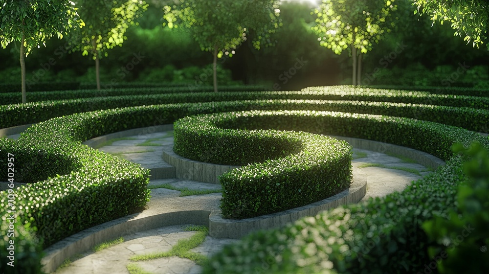 Serene Garden Path Winding Through Lush Green Hedges Serene Garden Path Winding Through Lush Green Hedges
