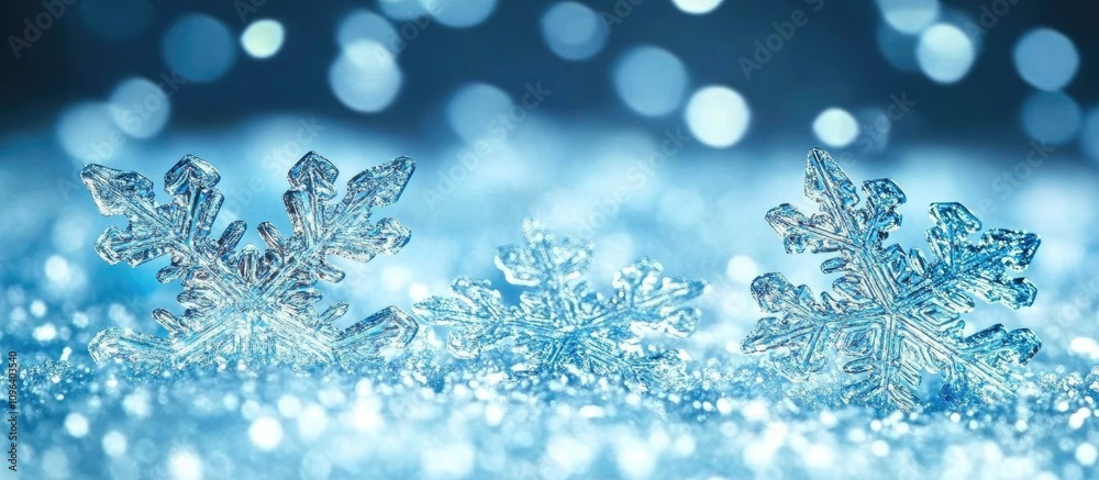 Icy blue backdrop with sparkling snowflakes and soft bokeh highlights creating a dreamy winter atmosphere Icy blue backdrop with sparkling snowflakes and soft bokeh highlights creating a dreamy winter atmosphere