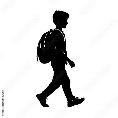 vector silhouette of a boy with a school backpack on a white background .Generative AI