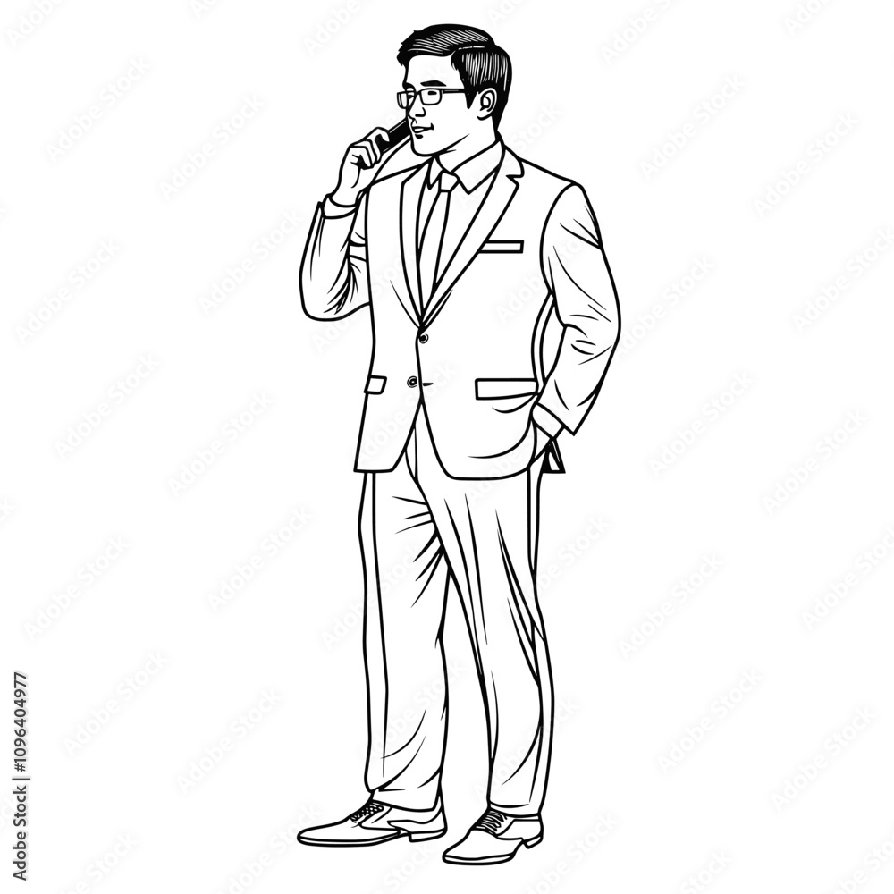 vector man in suit talking on phone simple lines .Generative A vector man in suit talking on phone simple lines .Generative A