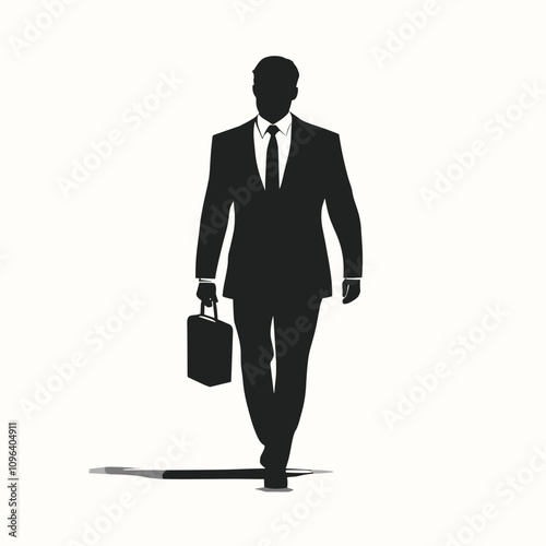vector silhouette of a man in a suit with a briefcase on a white background .Generative AI