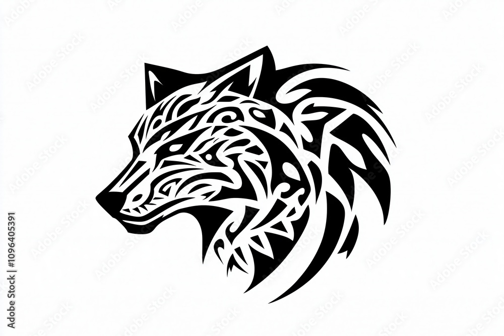 Obraz premium Tribal wolf tattoo with symmetrical design