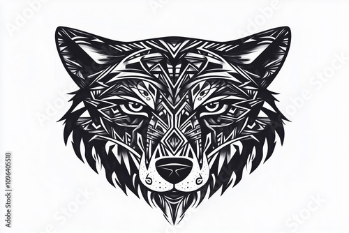 Bold tribal art with a wolf head motif photo