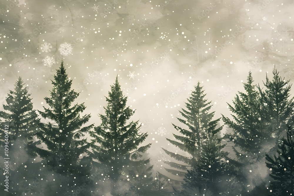 Obraz premium A serene winter landscape featuring snow-covered trees in a misty atmosphere.