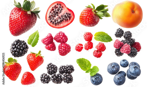 Fruits and berries set on white background