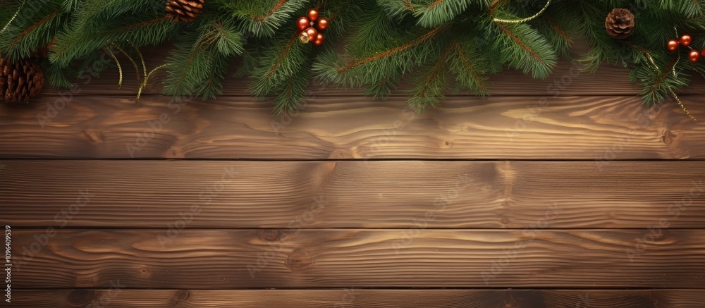Christmas tree branches with decorations on wooden background featuring festive cake for holiday celebrations and seasonal inspiration Christmas tree branches with decorations on wooden background featuring festive cake for holiday celebrations and seasonal inspiration