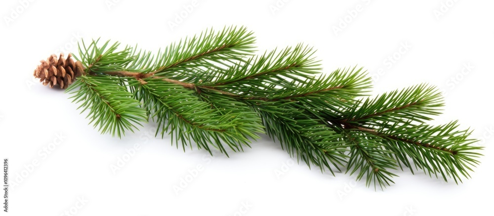 Spruce branch with pine cone isolated on white background for Christmas decoration and seasonal festivities. Spruce branch with pine cone isolated on white background for Christmas decoration and seasonal festivities.