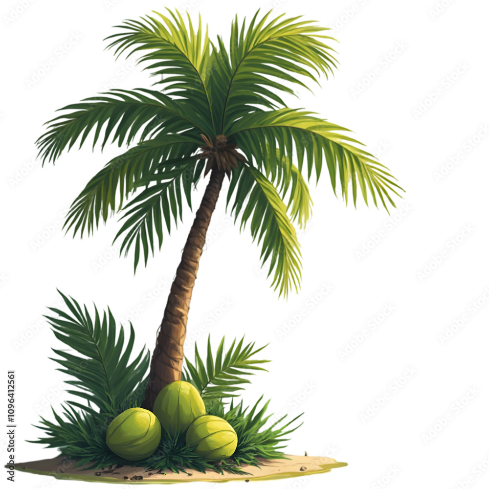 Fototapeta premium Tropical Palm Tree Beach Location Nature Scene Sunny Environment Ground Level View Serenity and Relaxation Concept