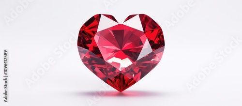 Heart shaped red ruby gemstone on a white background symbolizing love and romance elegance for jewelry and gift concepts