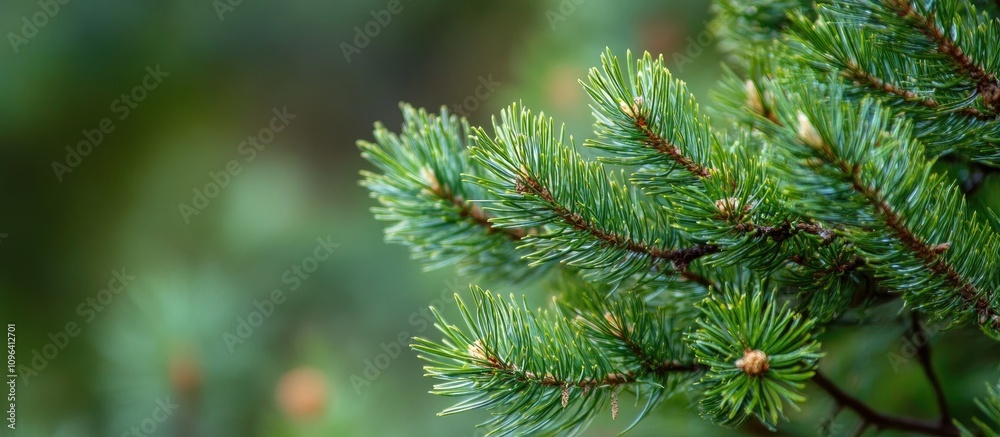 Macro shot of lush green pine tree branches highlighting intricate details in nature's texture and color. Macro shot of lush green pine tree branches highlighting intricate details in nature's texture and color.