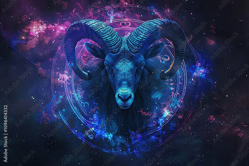 Astrological composition with concept of Aries zodiac sign symbol Astrological composition with concept of Aries zodiac sign symbol