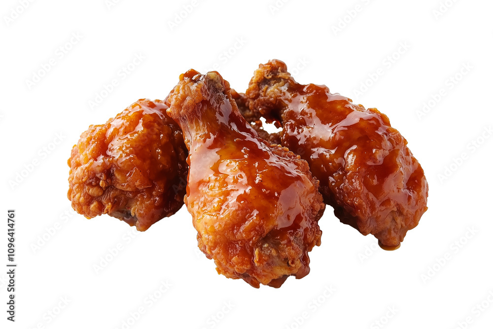 Korean fried chicken with juicy glaze sauce isolated on transparent background Korean fried chicken with juicy glaze sauce isolated on transparent background