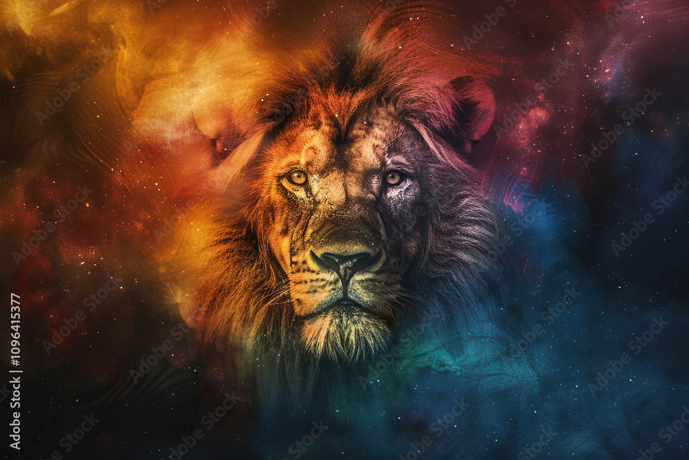 Naklejka premium Astrological composition with concept of Leo zodiac sign symbol