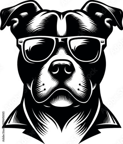 Cool Pitbull Wearing Glasses Vector Black Silhouette Cricut Design for T-Shirt