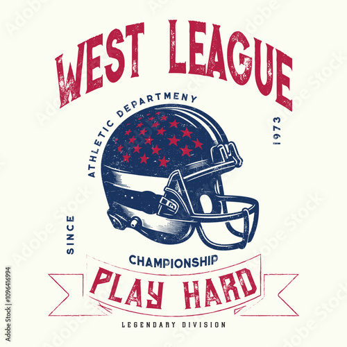 American football Vintage retro Denim Print for T-Shirt or Apparel. Retro artwork and Sport Typography, Football T-shirt graphics, Print for sportswear apparel. College vector label and print design