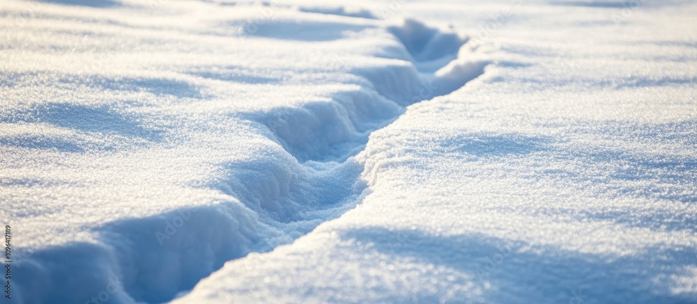 Single trail in pristine white snow showcasing nature's tranquility and the beauty of winter landscapes