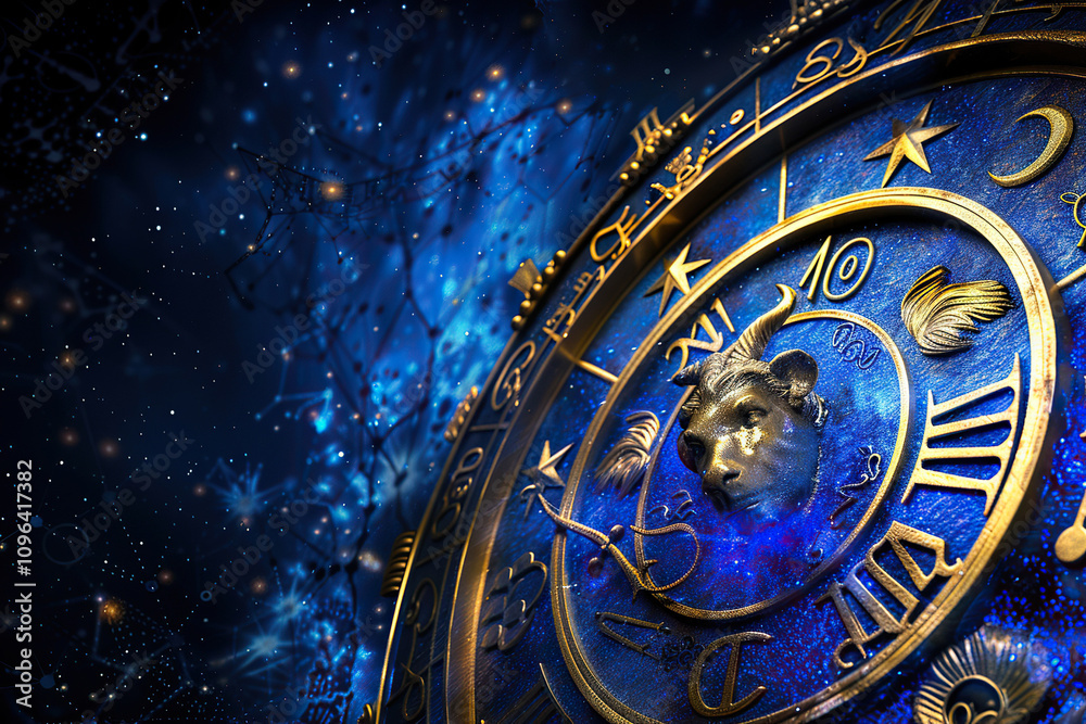 Obraz premium Astrological composition with zodiac circle in signs and symbols