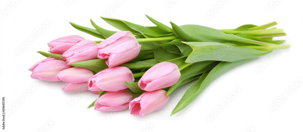 Bunch of fresh pink tulips isolated on a clean white background showcasing vibrant colors and natural beauty of spring flowers Bunch of fresh pink tulips isolated on a clean white background showcasing vibrant colors and natural beauty of spring flowers