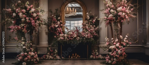 Elegant wedding floral arrangement with soft blooms and chic decor enhancing the venue's romantic atmosphere and timeless beauty