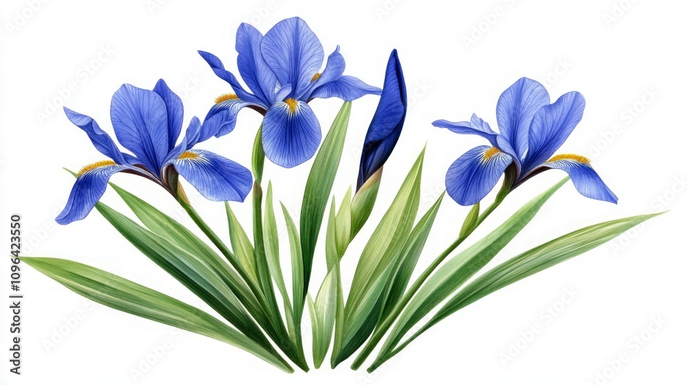 Naklejka premium Stunning Blue Irises Watercolor Painting
