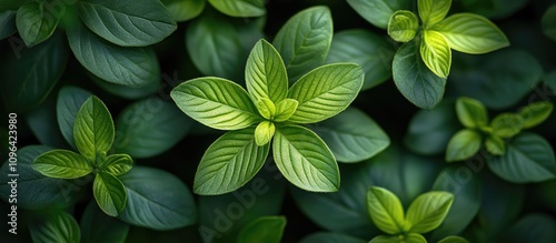 Close up of vibrant young leaves in spring highlighting fresh green foliage with natural light and surrounding plants for a lush backdrop