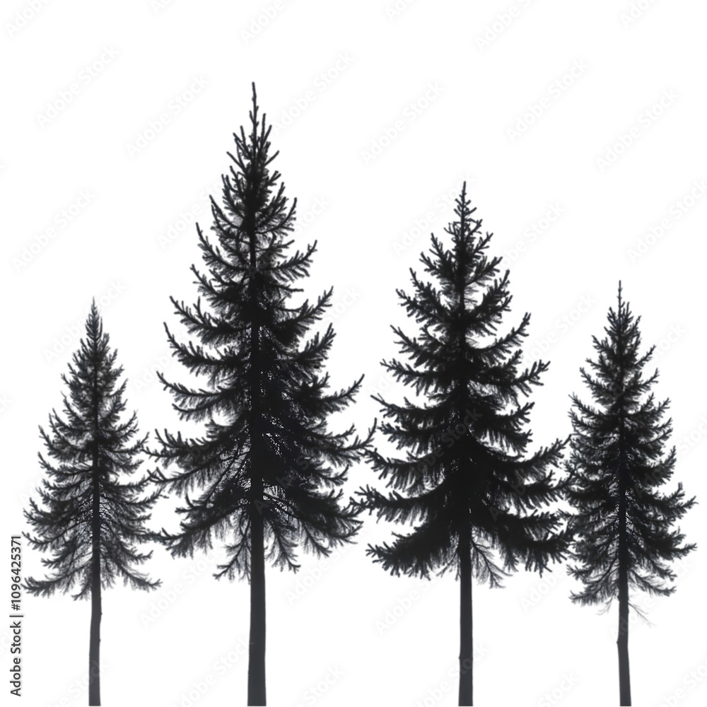 Obraz premium Silhouetted Evergreen Trees Against a White Background Nature Photography Minimalist Style Calm Environment Artistic Viewpoint Beauty of Nature