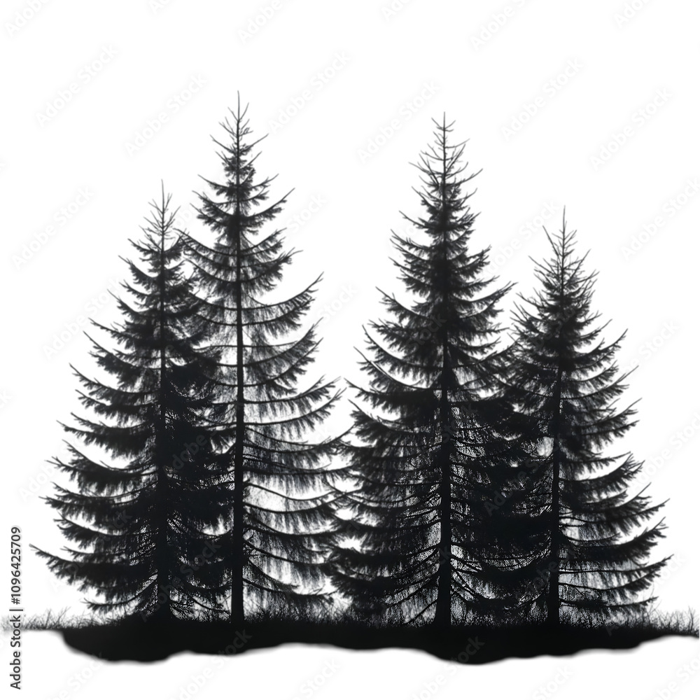 Fototapeta premium Silhouette of Evergreen Trees Forest Landscape Nature Photography Tranquil Environment Close-up View Serenity Concept for Nature Lovers
