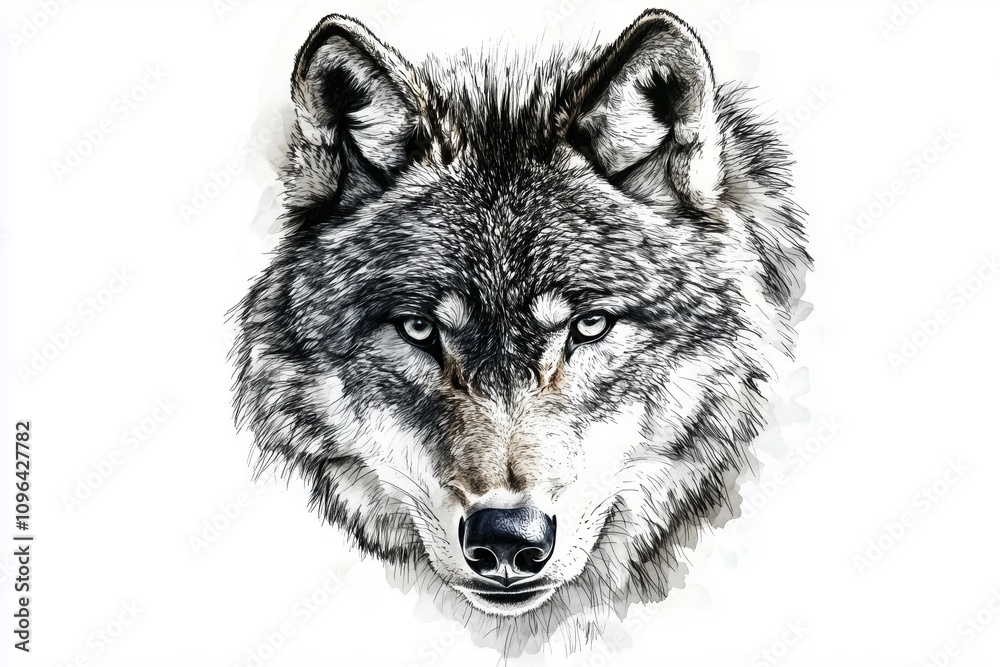Fototapeta premium Wolf tattoo with clean lines and sharp eyes for a modern look